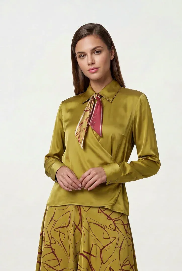 Olive Satin Blouse - L