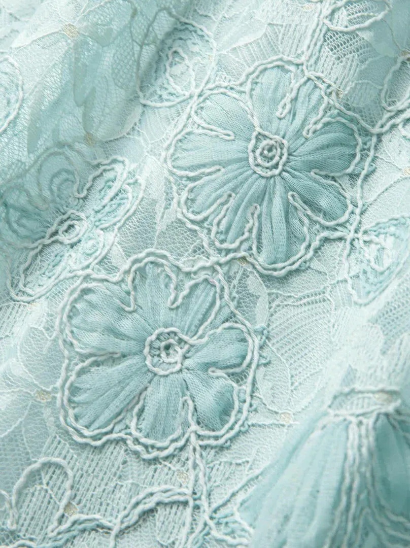 Embellished Lace Dress - Light Blue / L