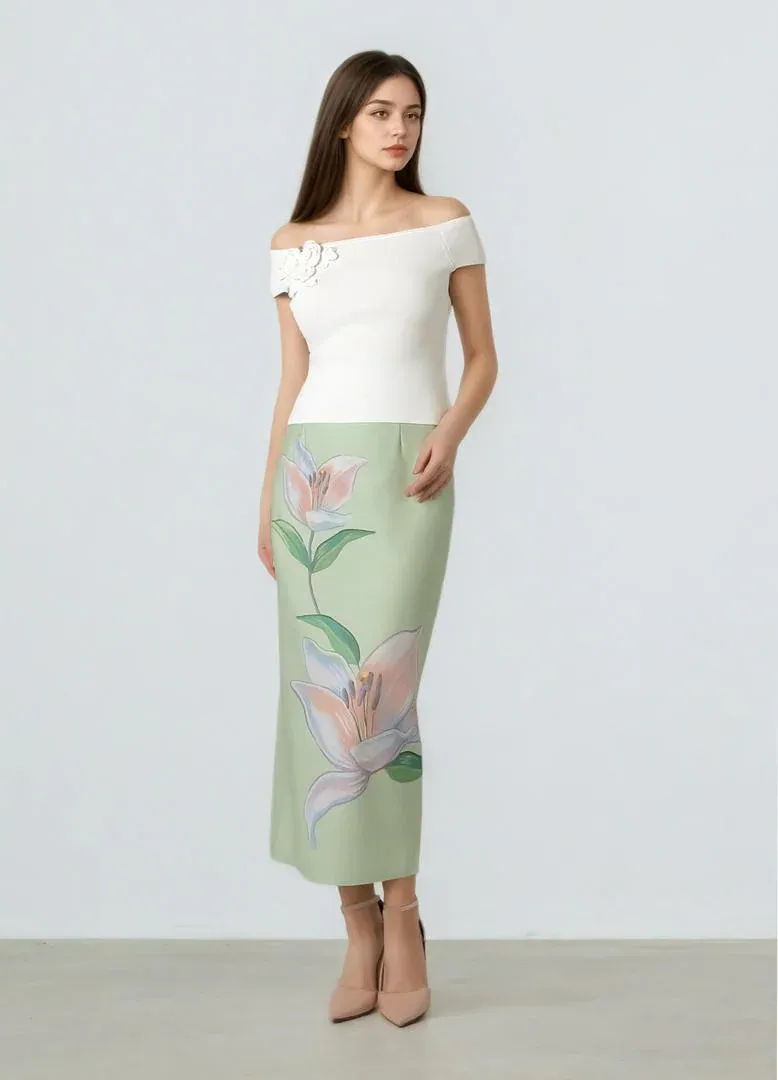 Printed Pencil Skirt - L