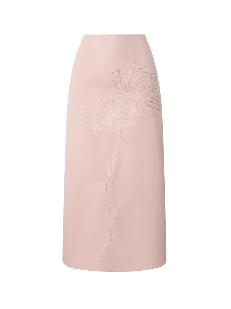 Midi Skirt with Embroidered Flowers - L