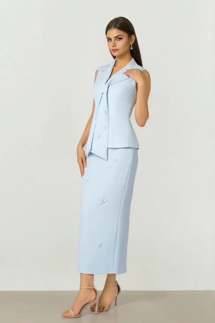 Lapel Tie Top - Light Blue / L