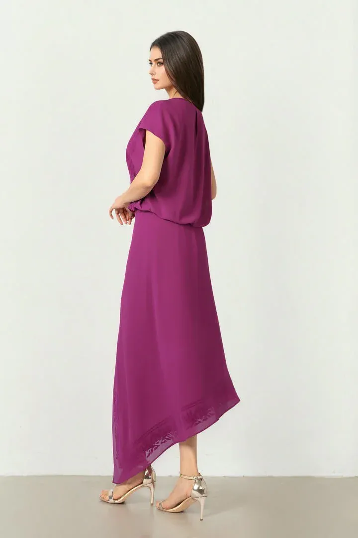Flocked Chiffon Skirt - Purple / L
