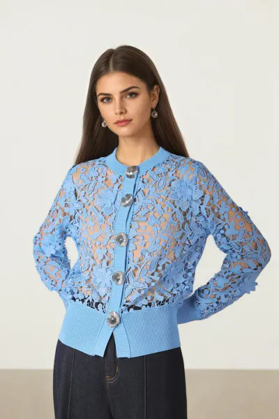Blue Lace Cardigan - L
