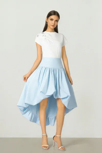 Balloon Hem Skirt - Light Blue / L