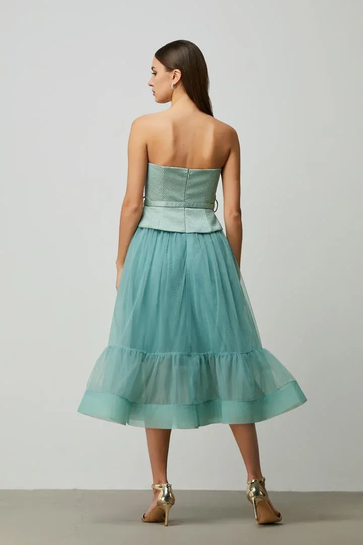 Green Brocade Bustier Dress - L