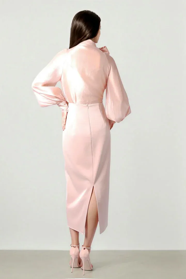 Organza Tie Collar Blouse - L