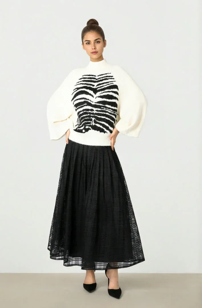 Zebra Print Knitted Pullover - L