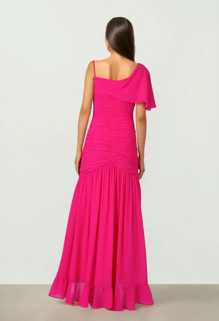 Fuchsia Asymmetrical Shoulder Dress - Fushia / L