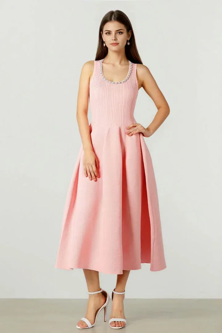 Knit Dress with Pearls & Stones - L