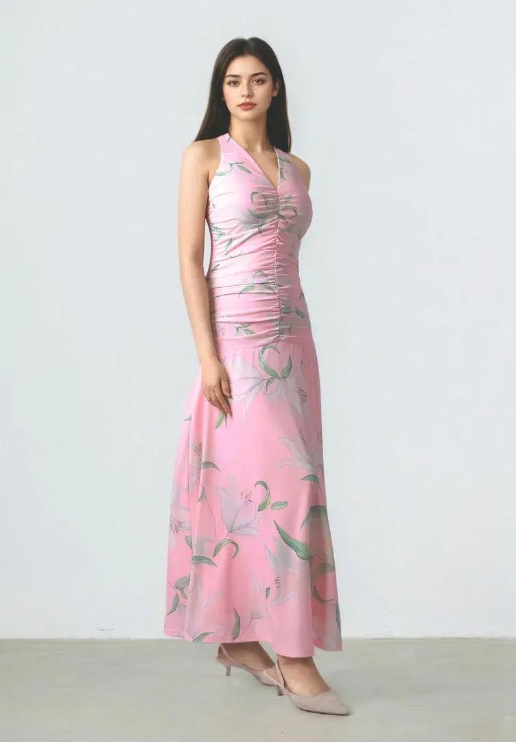 Ruched Printed Dress - L