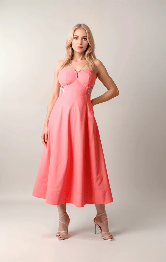 Coral Lacing Detail Dress - XS