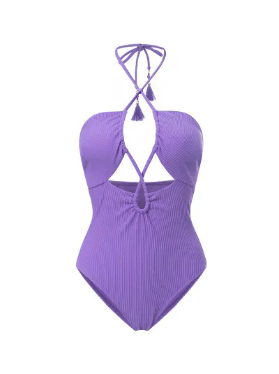 Drawstring Halter neck Swimsuit - L