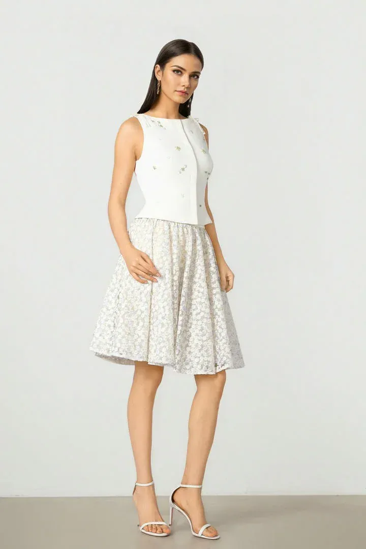 Embroidered Mini Skirt - Cream / L