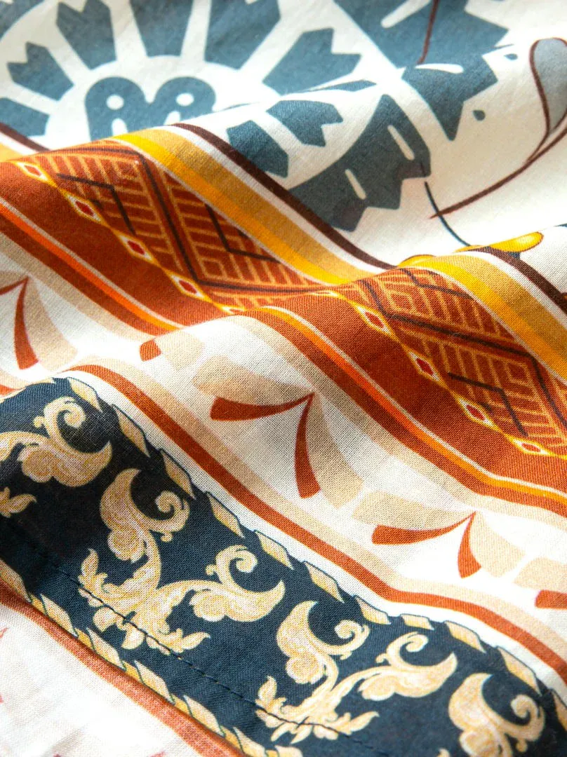 Printed Jacquard Dress - Gold & Blue / L