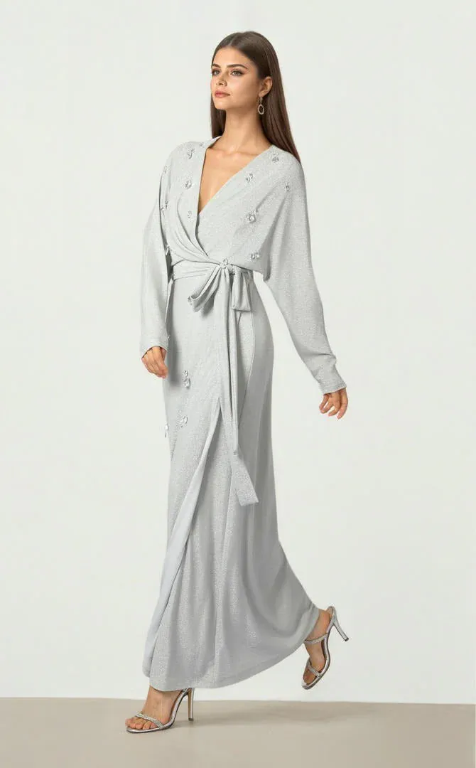Grey Silver Jersey Dress - L