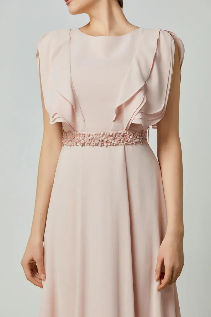 Radiant Ruffle Embellished Maxi Dress - L