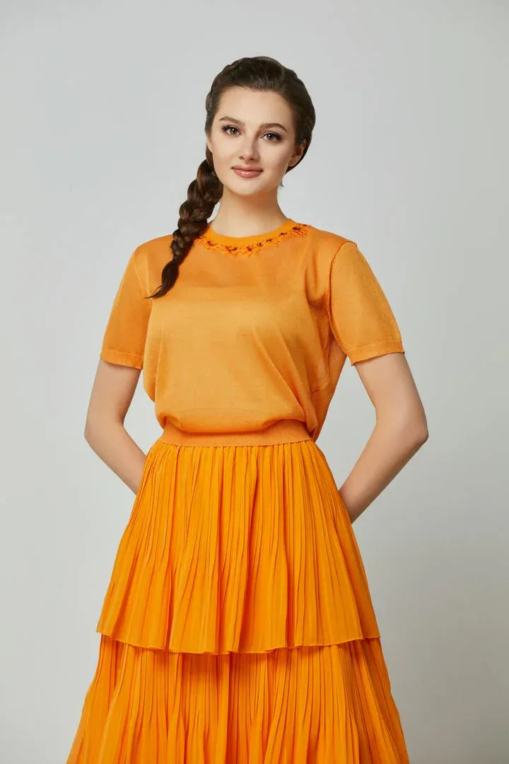 Orange embellished top - L