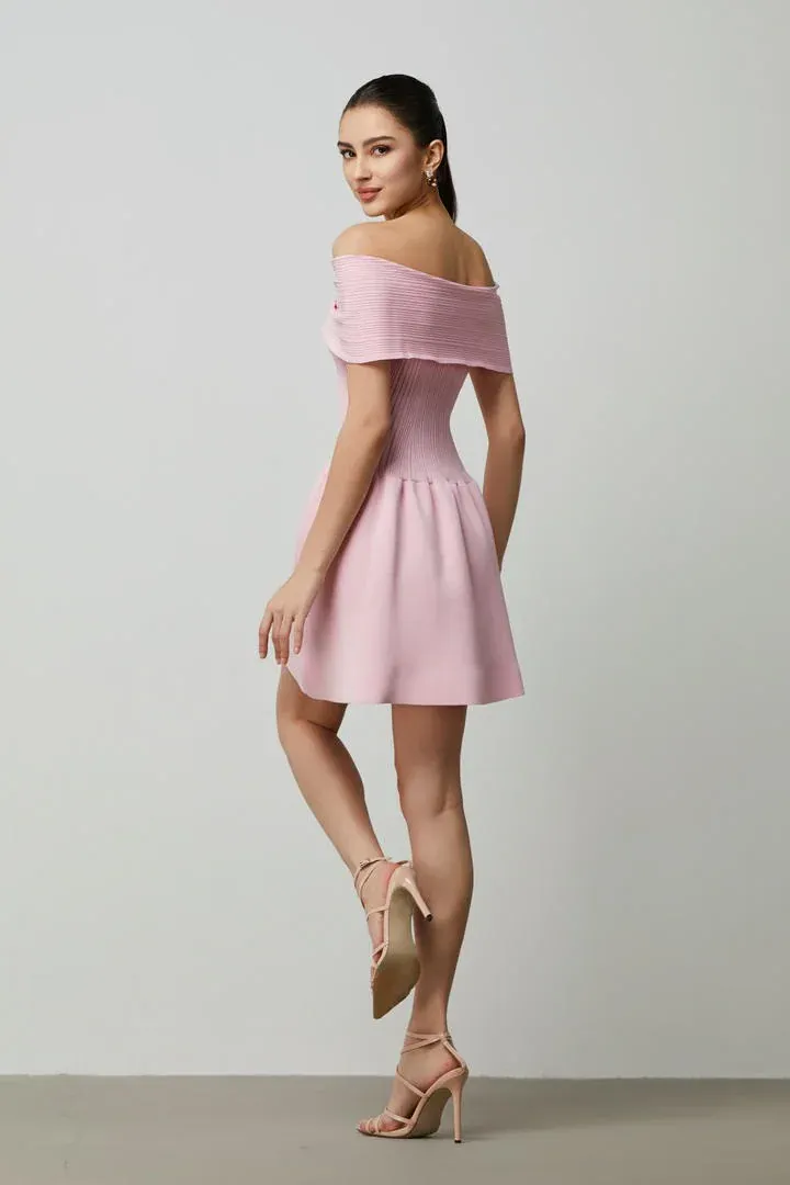 Pink Bow Detail Knitted Dress - L