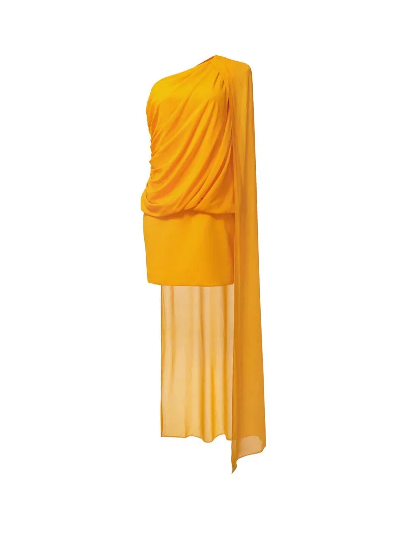 BACK CAPE DRESS - Orange / L