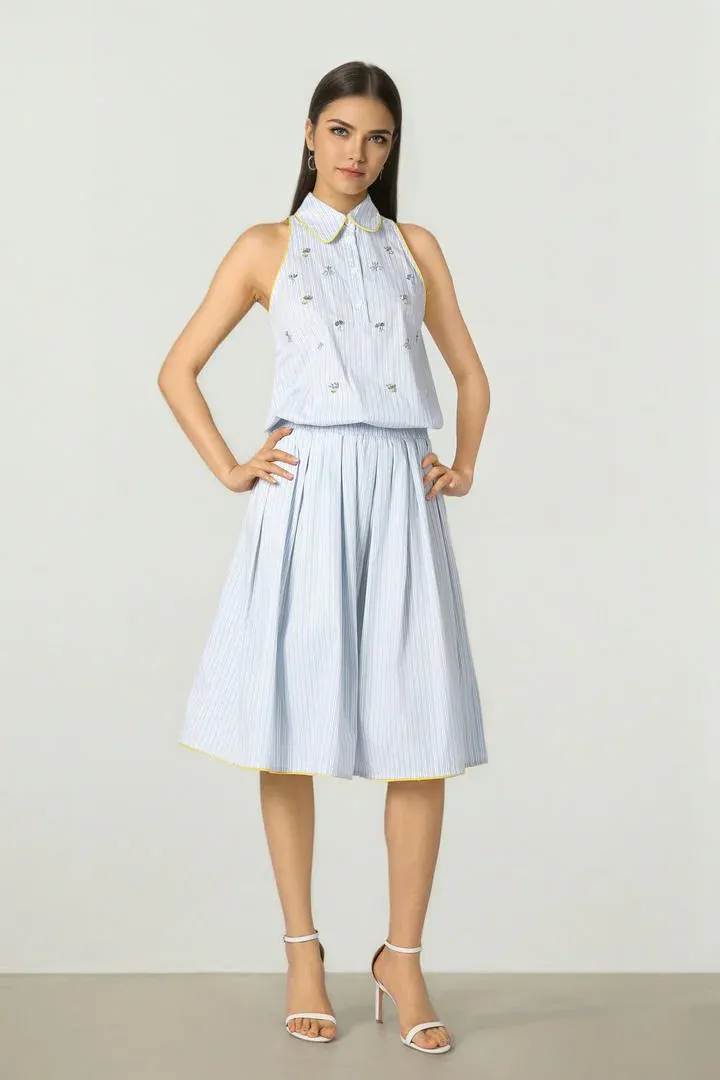 Drop Waist Dress - Blue / L