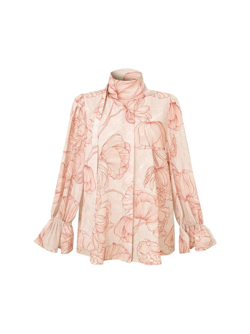 CHIFFON BLOUSE WITH SCARF - L